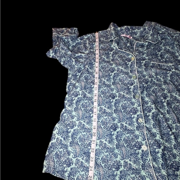 WHITE MARK blue and green floral pattern Pajama Set SzL MINT Condition p30 - Picture 3 of 8